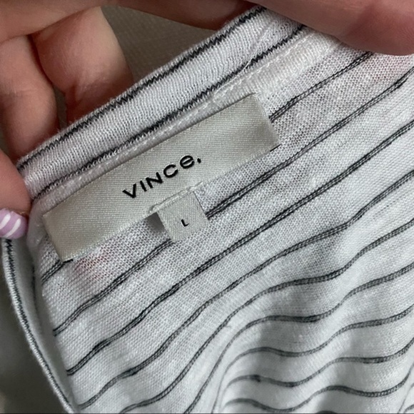 Vince • White Black Striped Linen Tee Shirt - Picture 6 of 6